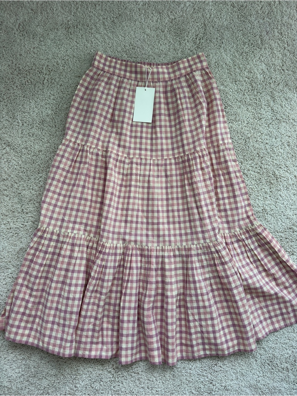 Sezane Pink Gingham Tiered Maxi Skirt Sakura - Picture 2 of 3
